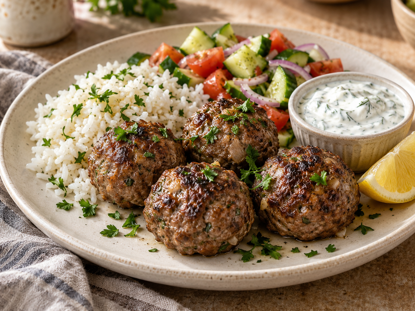 Greek Beef Meatballs with Lemon Garlic Sauce
