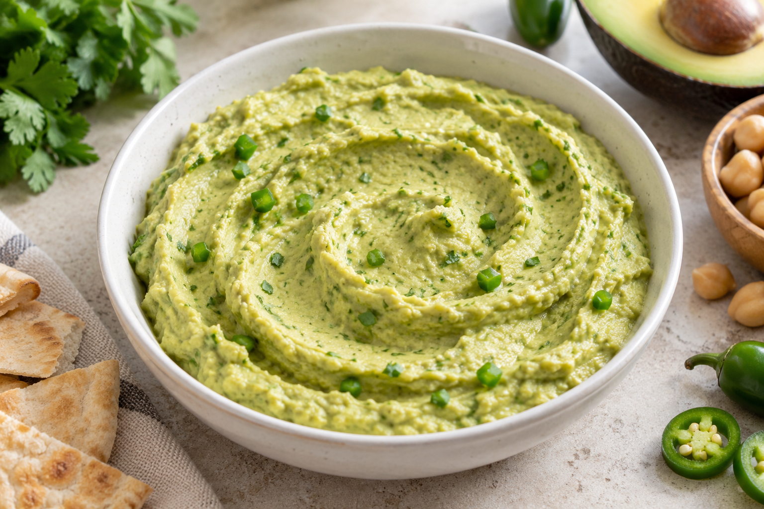 AI illustration of guacamole hummus.